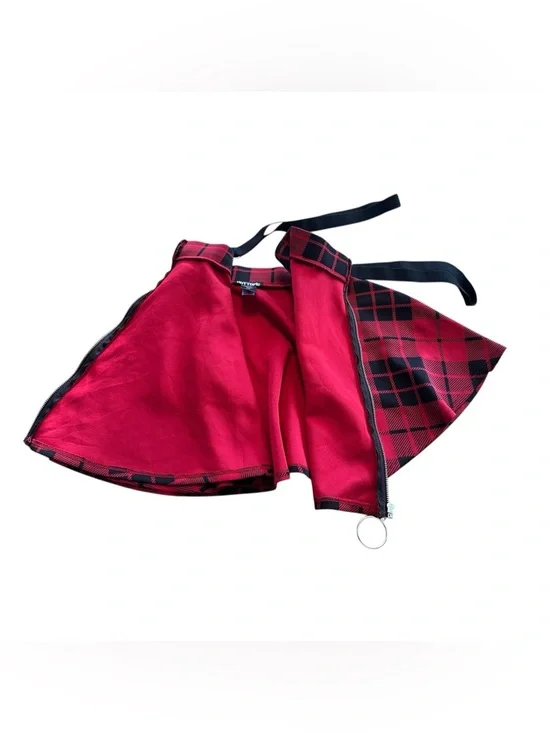 Red Black Plaid Skater Mini Skirt O Ring Zip Suspender Goth Punk Small Indie - Picture 7 of 11